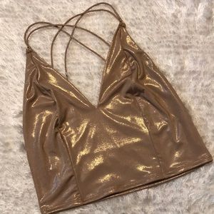 Free People Bronze Metallic Open Back Top💓